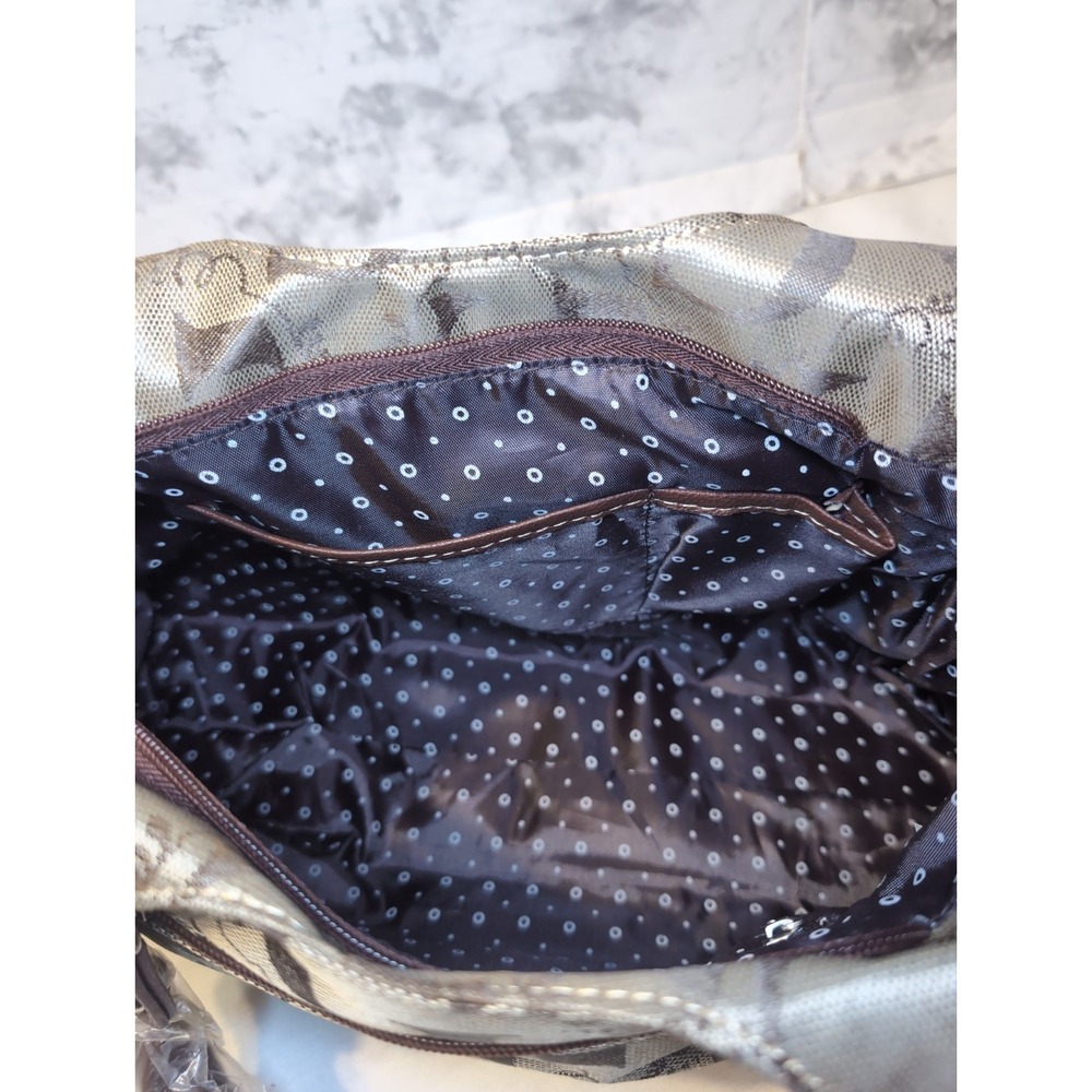 GUESS ? Patchwork Animal Purse Bag Silver Logo Hardware Double Handles 14.5"x9" - Picture 11 of 11